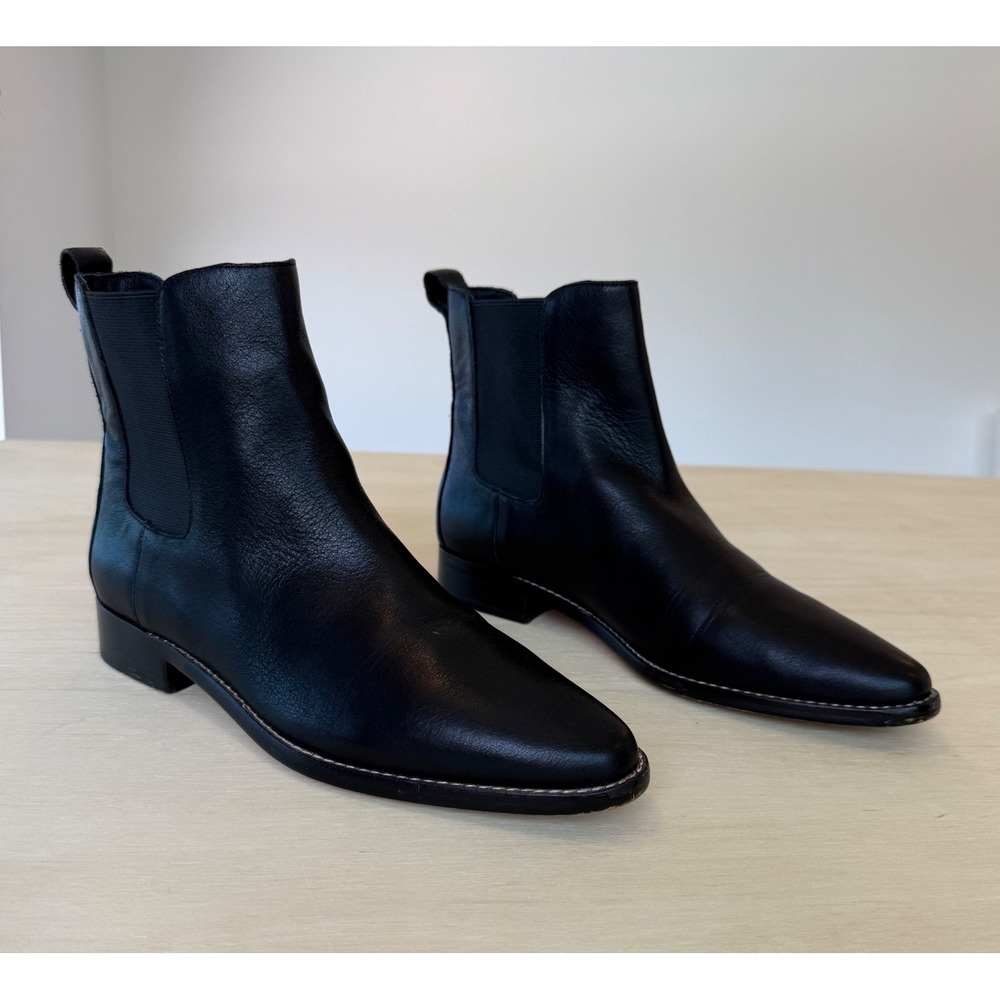 J.Crew Womens Black Leather Pointed Toe Chelsea Ankle Boots AB131 Size 9